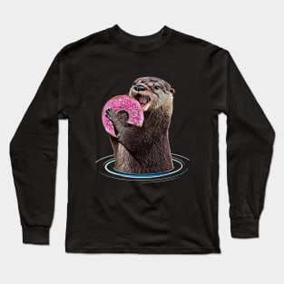 Otter with sweet donut Long Sleeve T-Shirt